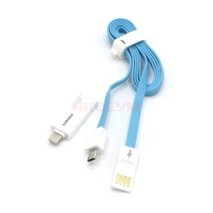 Кабель USB - 2в1 для iPhone + MicroUSB Pisen AL04 (синий)