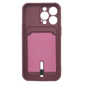 Чехол накладка для iPhone 13 Pro SC304 с карманом для карты (бордовый)