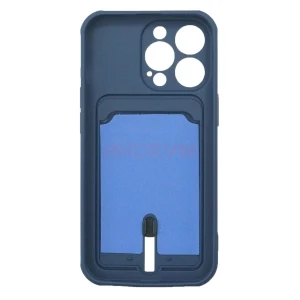 Чехол накладка для iPhone 13 Pro SC304 с карманом для карты (темно-синий)
