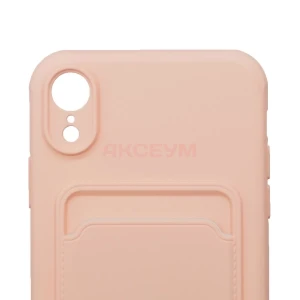 Чехол накладка для iPhone XR SC304 с карманом для карты (светло-розовый)