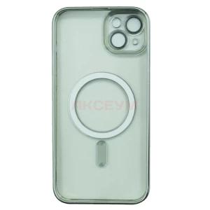 Чехол накладка для iPhone 14 Plus MagSafe SM011 (прозрачный с серебром)