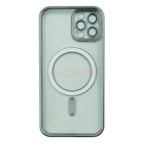 Чехол накладка для iPhone 12 Pro MagSafe SM011 (прозрачный с серебром)