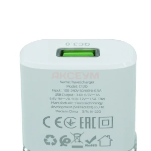 Сетевая зарядка Hoco C12Q (18W QС3.0 кабель MicroUSB) белая