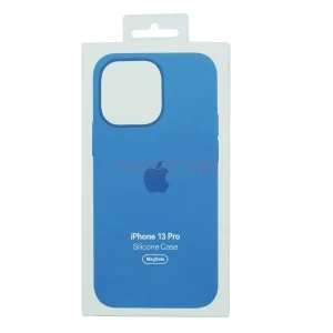 Чехол накладка для iPhone 13 Pro Max MagSafe Silicone с анимацией (голубой)