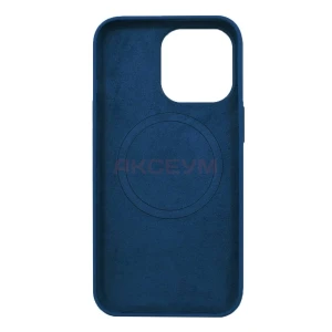 Чехол накладка для iPhone 13 Pro Max MagSafe Silicone с анимацией (голубой)
