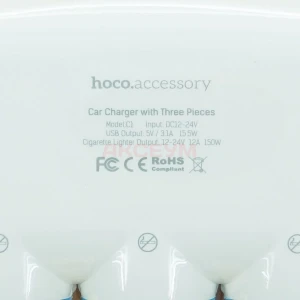 Автомобильный разветвитель прикуривателя Hoco C1 (15W/3 гнезда/2 USB) белый
