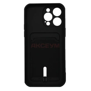 Чехол накладка для iPhone 14 Pro Max SC304 с карманом для карты (черный)