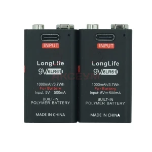 Аккумулятор Крона 6F22 1000 mAh (9V/2 шт в кейсе/порт зарядки Type-C)