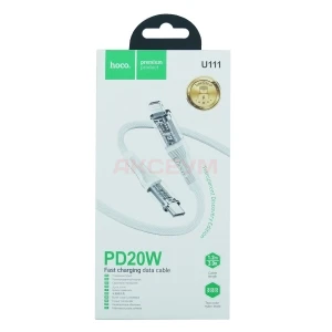 Кабель Type-C - Lightning Hoco U111 (3A/20W/PD/оплетка нейлон/1.2 м) Серый