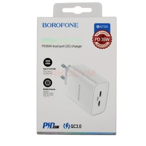 Сетевая зарядка Type-C Borofone BA73A (35W/2 Type-C PD) белая