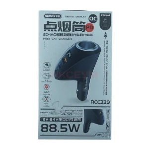 Автомобильное зарядное устройство USB/Type-C Remax RCC339 (88.5W/QC3.0/PD/2Type-C/1USB и 12V розетка/LCD) черное