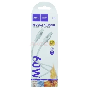 Кабель Type-C - Type-C Hoco X99 (3A/60W/PD/прозрачный силикон/термостойкий) серый