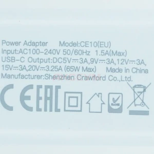 Сетевая зарядка Type-C XO CE10 (65W/PD/GaN) белая