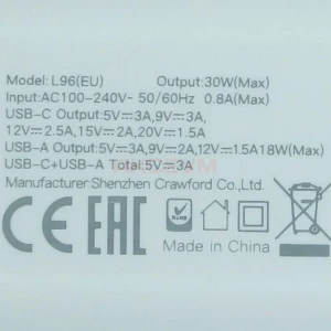 Сетевая зарядка USB/Type-C XO L96 (30W/QС3.0/PD) белая