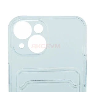 Чехол накладка для iPhone 14 SC276 с карманом для карты (прозрачный)