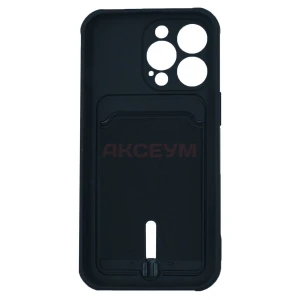 Чехол накладка для iPhone 13 Pro SC304 с карманом для карты (черный)