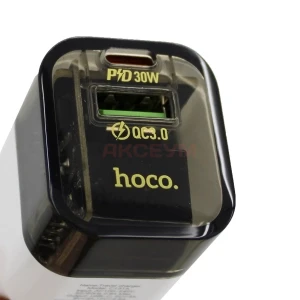 Сетевая зарядка USB/Type-C Hoco C131A (30W/QC3.0/PD/прозрачная) черная