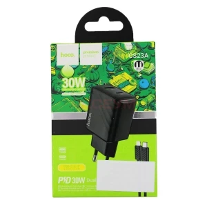 Сетевая зарядка USB/Type-C Hoco CS23A (30W/QC3.0/PD/кабель Type-C-Lightning) черная