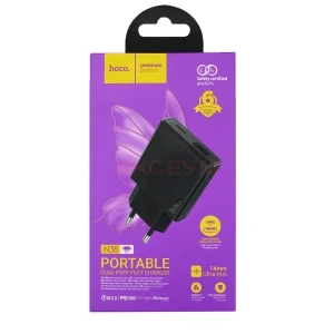 Сетевая зарядка USB/Type-C Hoco N38 (20W/QC3.0/PD) черная