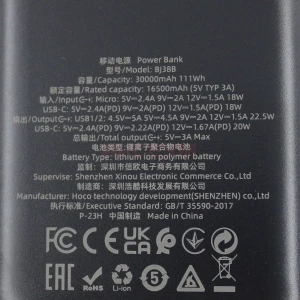 Внешний аккумулятор Borofone BJ38B 30000 mAh (22.5W/QC3.0/PD/2USB/MicroUSB/Type-C) черный