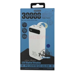 Внешний аккумулятор Remax RPP-522 30000 mAh (22.5W/QC3.0/PD/2USB/MicroUSB/Type-C/LCD) синий