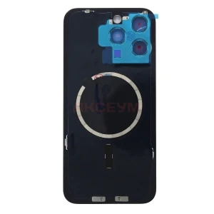 Задняя крышка для iPhone 15 Pro Max со стеклом камеры (черная) - Премиум