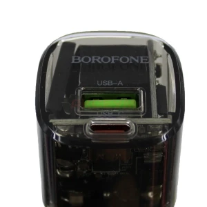 Сетевая зарядка USB/Type-C Borofone BN17 (20W/QC3.0/PD/прозрачная) черная