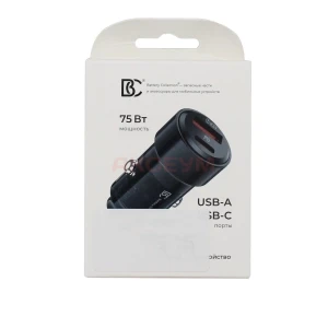 Автомобильное зарядное USB/Type-C BC CC15 (75W/QC3.0/PD/1Type-C/1USB) черное