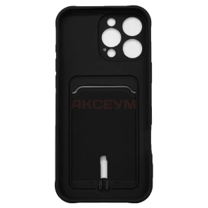 Чехол накладка для iPhone 16 Pro Max SC304 с карманом для карты (черный)