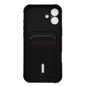 Чехол накладка для iPhone 16 SC304 с карманом для карты (черный)