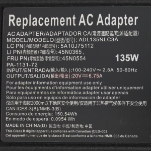 Блок питания для ноутбуков Lenovo 20V/6.75A/135W (прямоугольный разъем)