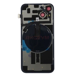 Задняя крышка для iPhone 14 со стеклом камеры (стекло/MagSafe ориг. шлейф/логотип) черная - Премиум