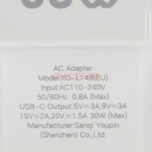 Сетевая зарядка Type-C XO L148 (30W/PD/кабель Type-C-Lightning) белая