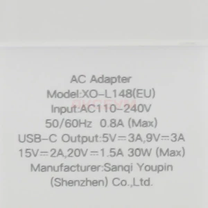 Сетевая зарядка Type-C XO L148 (30W/PD) белая
