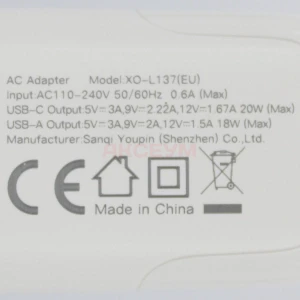 Сетевая зарядка USB/Type-C XO L137 (20W/QС3.0/PD) белая