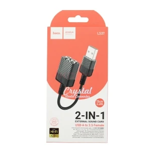 Переходник USB - 2 в 1 (3.5 мм Jack) Hoco LS37 (оплетка нейлон) черный