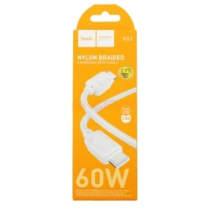 Кабель Type-C - Type-C Hoco X113 (3A/60W/PD/оплетка нейлон) белый