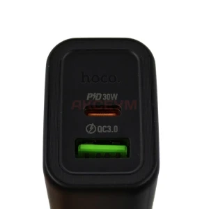 Сетевая зарядка USB/Type-C Hoco N63 (30W/QC3.0/PD/кабель Type-C-Type-C/GaN) черная