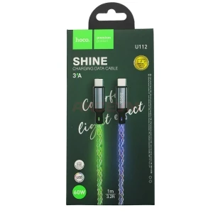 Кабель Type-C - Type-C Hoco U112 (3A/60W/PD/прозрачный/светодиодный) серый