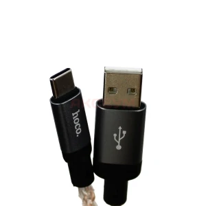 Кабель USB - Type-C Hoco U112 (60W/3A/прозрачный/светящийся) серый