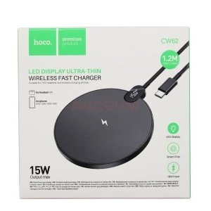 Беспроводное зарядное Hoco CW62 (15W/быстрая зарядка/дисплей) черное
