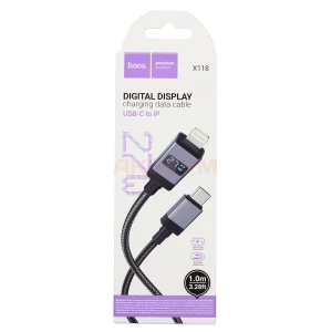 Кабель Type-C - Lightning Hoco X118 (3A/27W/PD/оплетка нейлон/с дисплеем) черный
