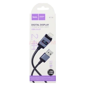 Кабель USB - Lightning Hoco X118 (2.4A/оплетка нейлон/с дисплеем) черный