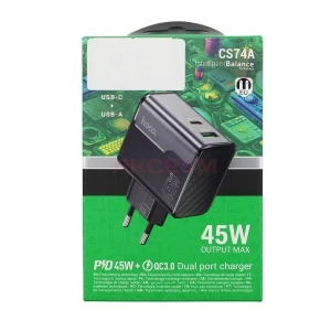 Сетевая зарядка USB/Type-C Hoco CS74A (45W/QC3.0/PD/2 порта) черная