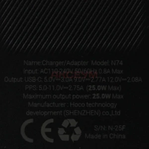 Сетевая зарядка Type-C Hoco N74 (25W/PD/сверхтонкая) черная