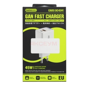 Сетевая зарядка USB/Type-C Remax CA05 (45W/QC4.0/PD/2 порта/GaN) белая