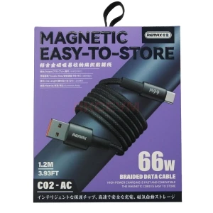 Кабель USB - Type-C Remax C02-AC (66W/PD/оплетка нейлон/магнитное крепление/1.2 м) черный