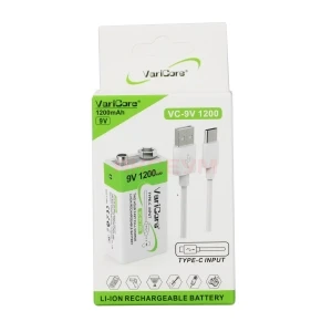 Аккумулятор Крона 6LR61 VariCore Li-ion 9V 1200 mAh (перезаряжаемые/зарядка через Type-C)