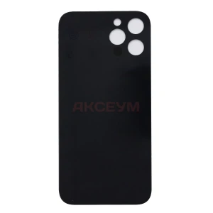 Задняя крышка для iPhone 12 Pro Max (стекло/узкий вырез под камеру/логотип) серая - Премиум