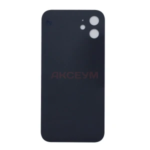 Задняя крышка для iPhone 12 (стекло/узкий вырез под камеру/логотип) синяя - Премиум